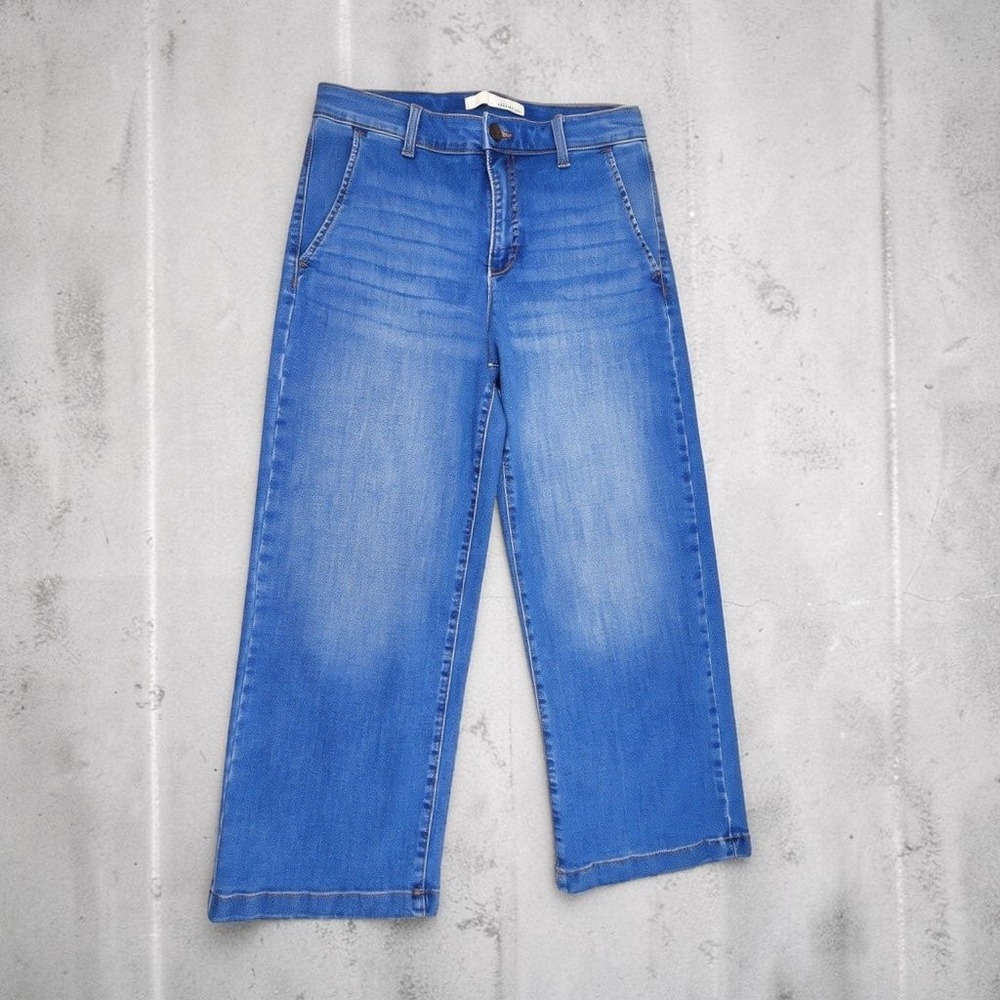 Ella Moss Womens High Rise Wide Leg Crop Jeans Medium Wash Blue Size 6